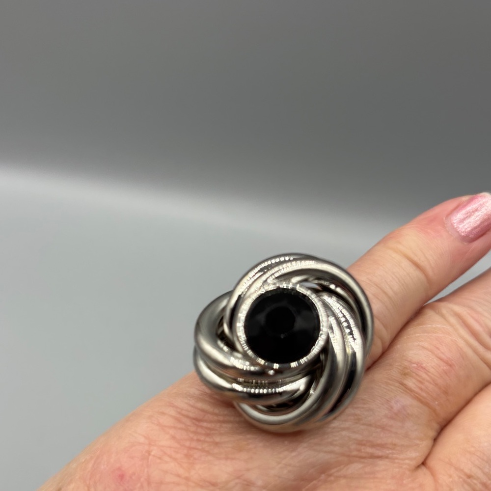 Bold and Dimensional Silver With Black Stone Statement Ring JP313 2/$20